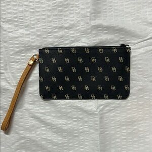 Dooney & Bourke Black and Gold Logo Wristlet